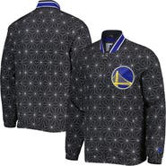 STARTER Men's Starter Black Golden State Warriors In-Field Play Fashion Satin Full-Zip Varsity Jacket