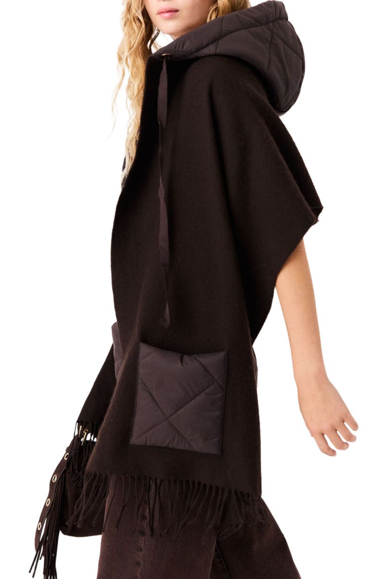 Hooded wool scarf, Alternate, color, Brown