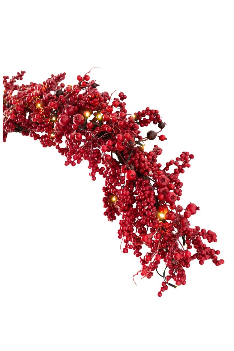 Festive Artificial Pre-Lit Red Berry Garland, Main, color, LED CLEAR