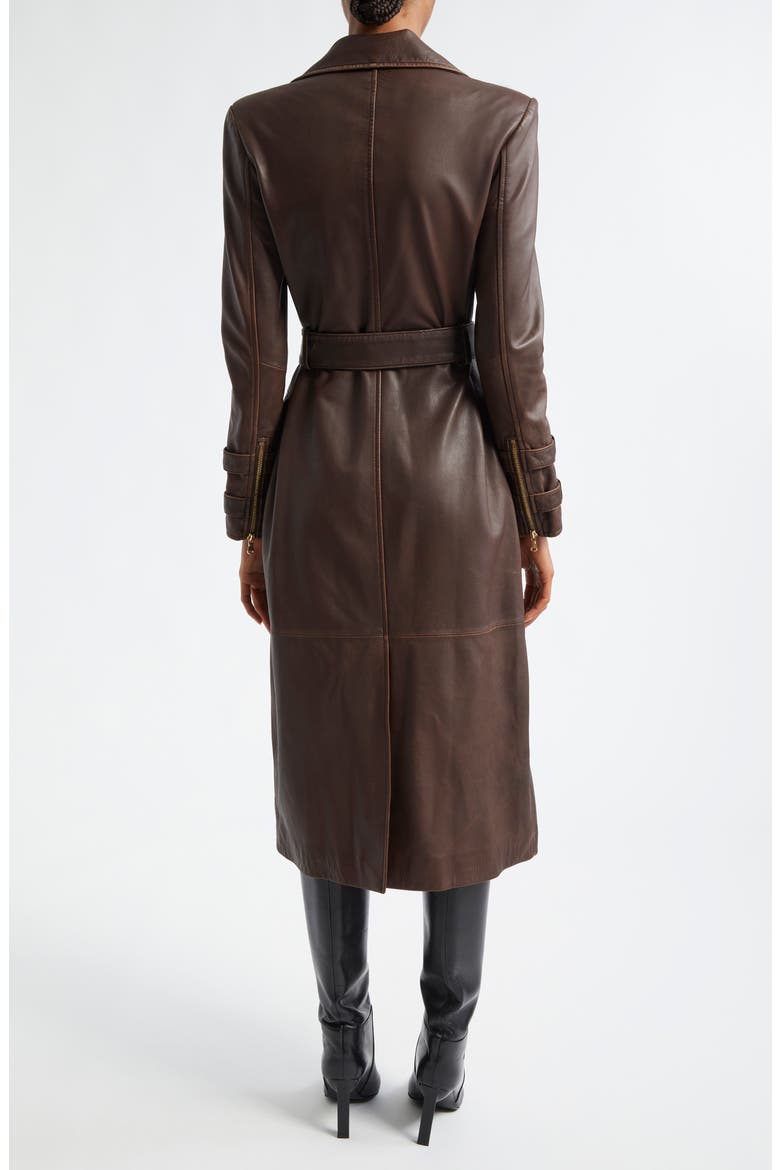 Celina Double Breasted Leather Trench Coat, Alternate, color, CHOCOLATE