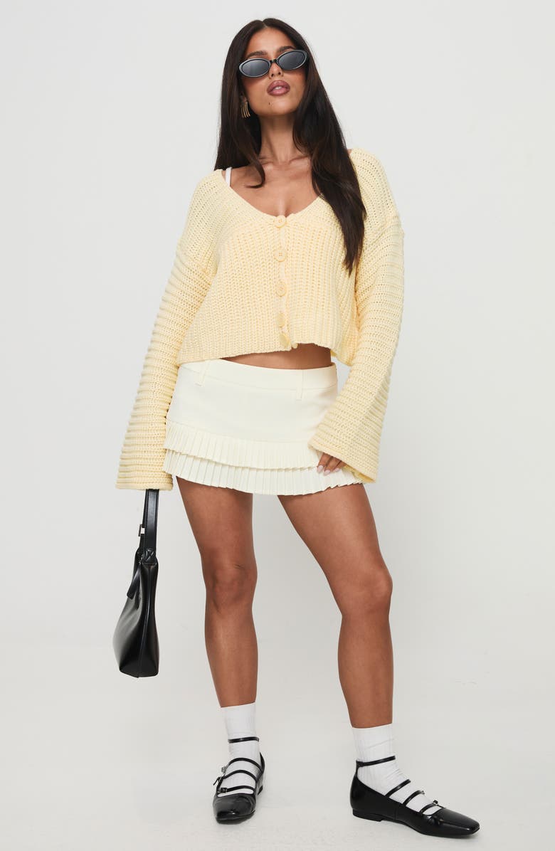 Princess Polly Artha Relaxed Crop Cardigan, Alternate, color, Lemon