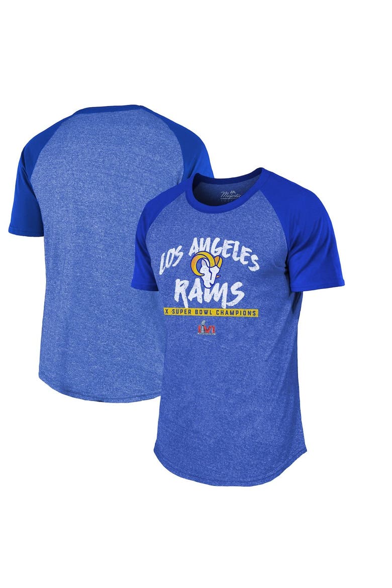Men's Majestic Threads Royal Los Angeles Rams 2-Time Super Bowl Champions Tri-Blend Raglan T-Shirt, Main, color, Royal