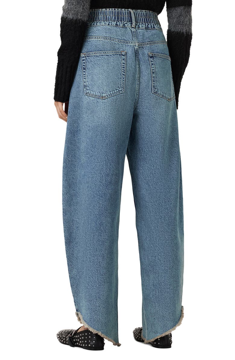 AllSaints Taylor Frayed Hem Loose Barrel Jeans, Alternate, color, Light Indigo