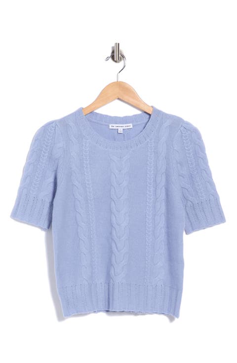 Cable Puff Sleeve Cashmere Sweater