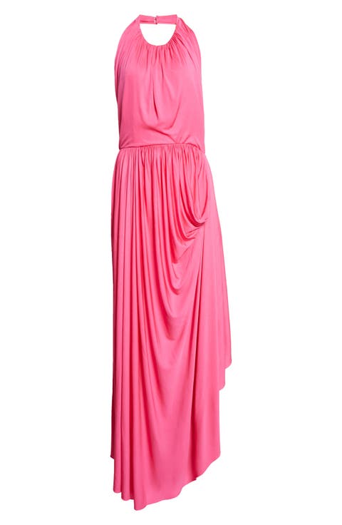 Draped Jersey Halter Neck Gown