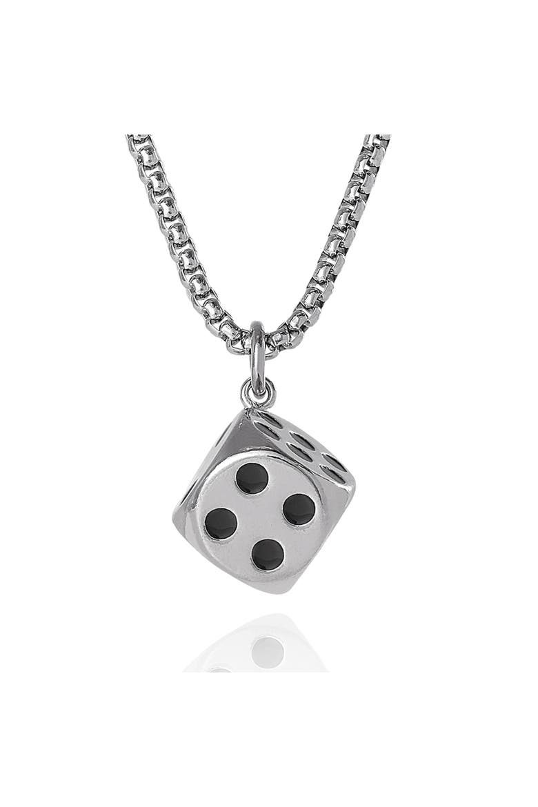 Men's Dice Pendant Necklace, 22'' Stainless Steel Box Chain, Main, color, Silver
