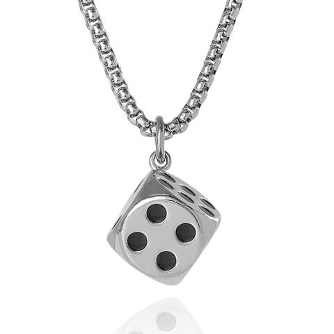 Men's Dice Pendant Necklace, 22'' Stainless Steel Box Chain