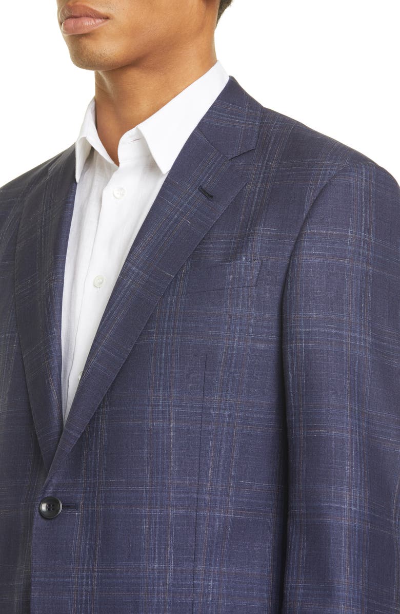 Giorgio Armani Trim Fit Plaid Wool Blend Sport Coat, Alternate, color,