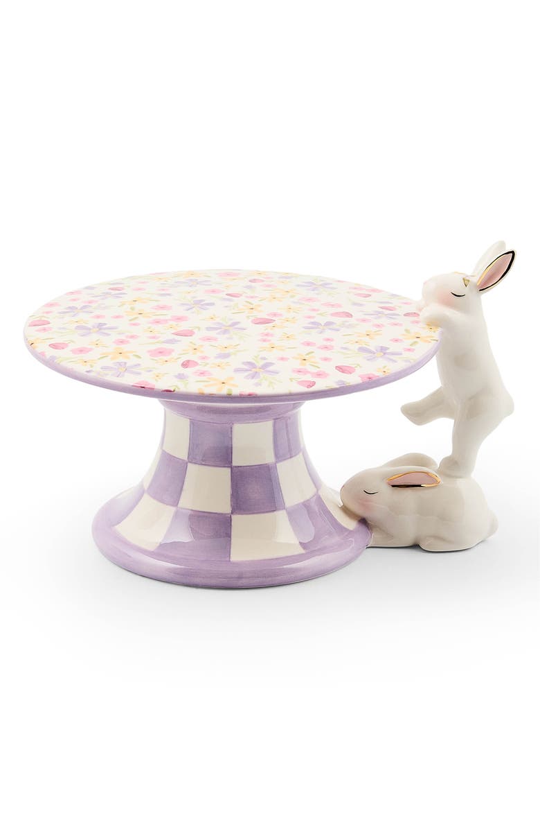MACKENZIE CHILDS Posie Patch Mini Bunny Ceramic Pedestal Platter, Alternate, color, Purple