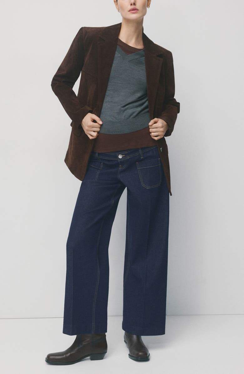 MANGO Over the Bump Patch Pocket Wide Leg Maternity Jeans, Alternate, color, Open Blue