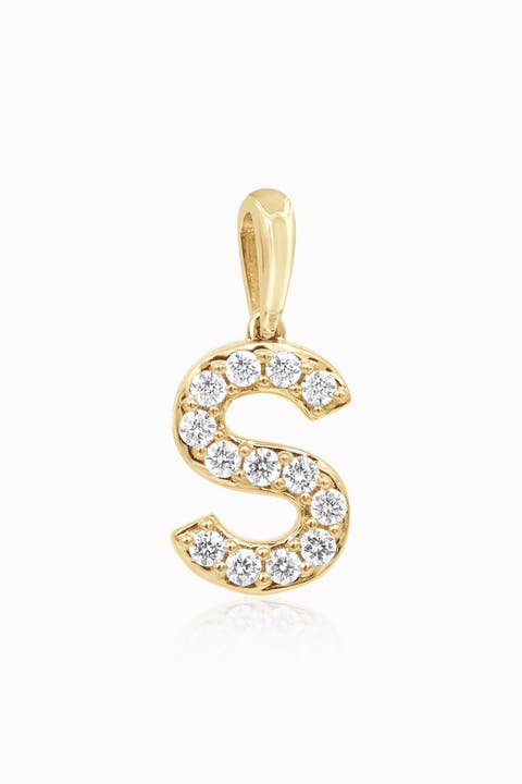 14K Gold Luxe Letter Diamond Initial Pendant Charm