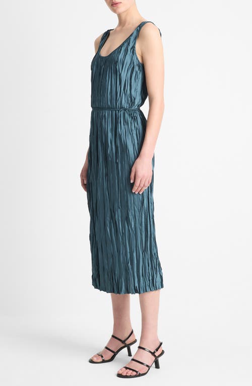 Vince Crushed Bias Stripe Sleeveless Midi Tank Dress