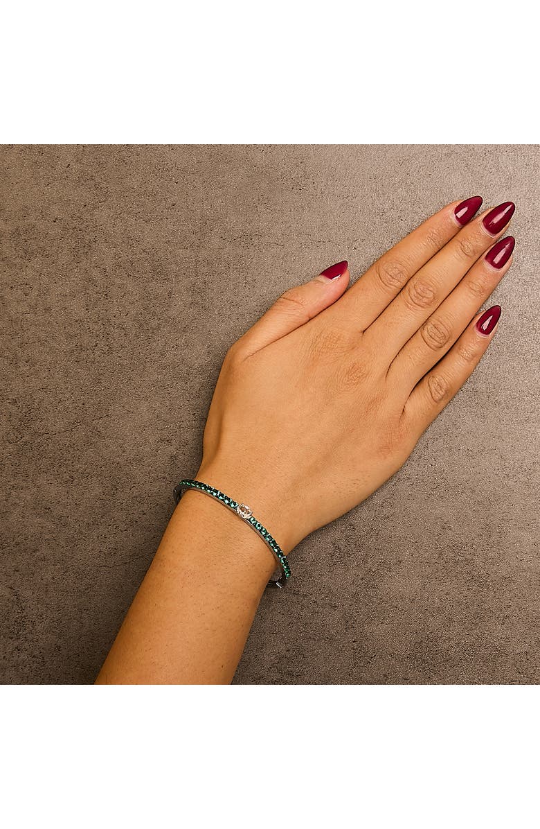 Haus of Brilliance Silver Created Sapphire and Emerald Semi Eternity Bangle Bracelet, Alternate, color, White