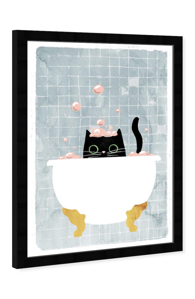 Wynwood Studio Kitty Bath Time Pink Framed Wall Art, Alternate, color, Pink