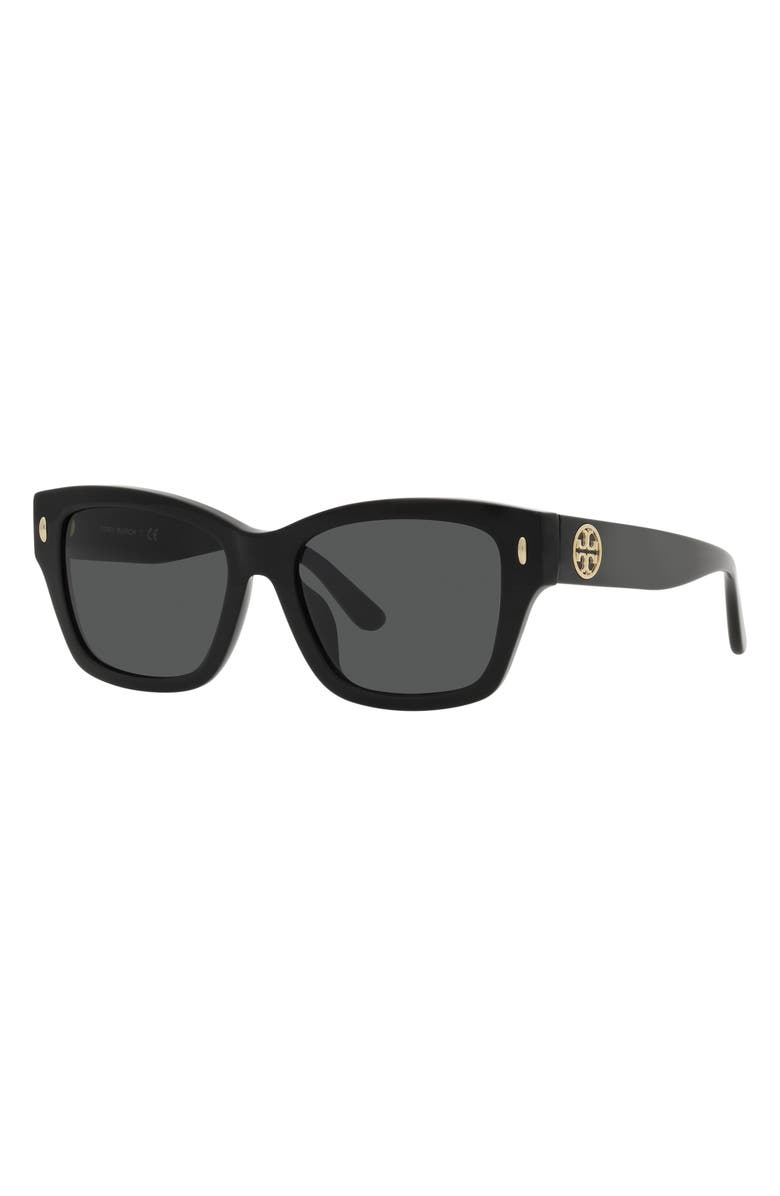 Tory Burch 53mm Rectangular Sunglasses, Alternate, color, Black