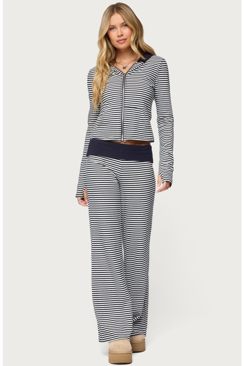 Meggy Colorblock Stripe Foldover Pants, Alternate, color, NAVY-AND-WHITE