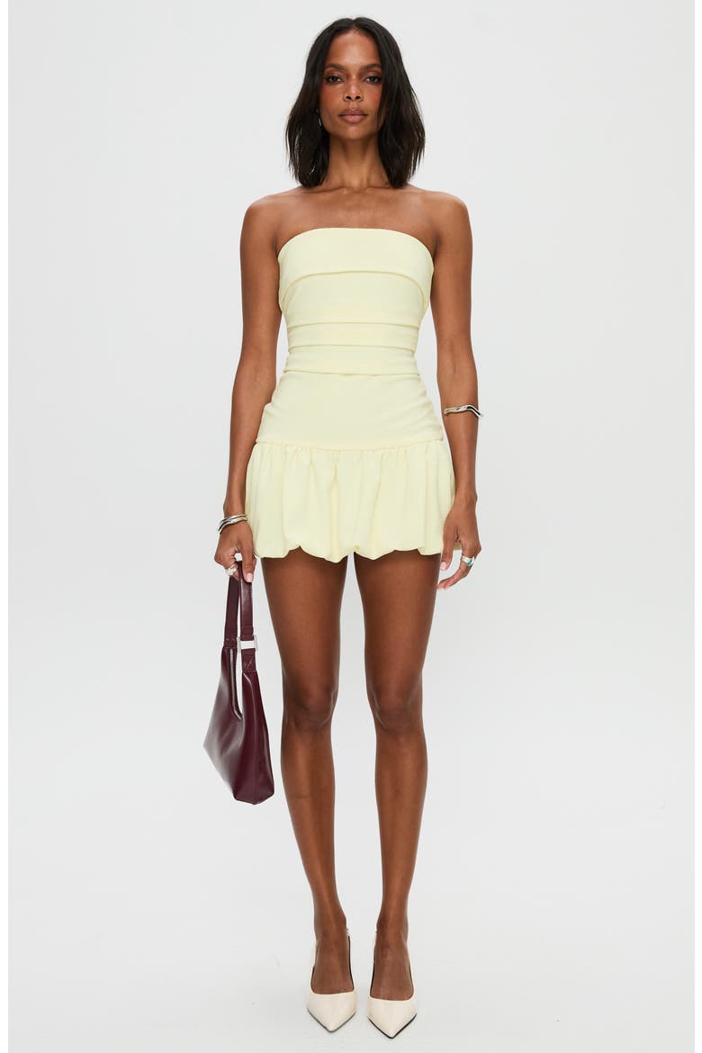 Mousse Strapless Minidress, Alternate, color, LEMON