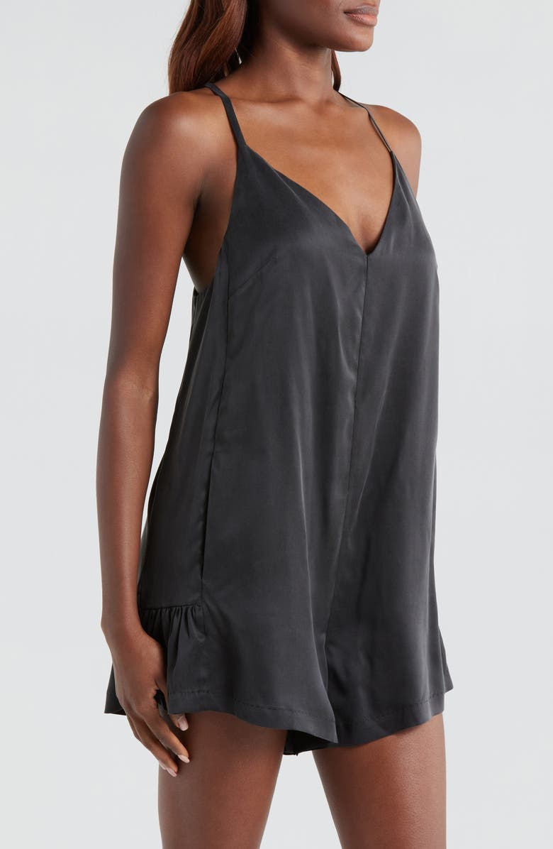 Lunya Washable Silk Pajama Romper, Alternate, color, Immersed Black