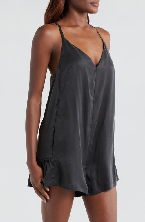 Lunya Washable Silk Pajama Romper In Immersed Black