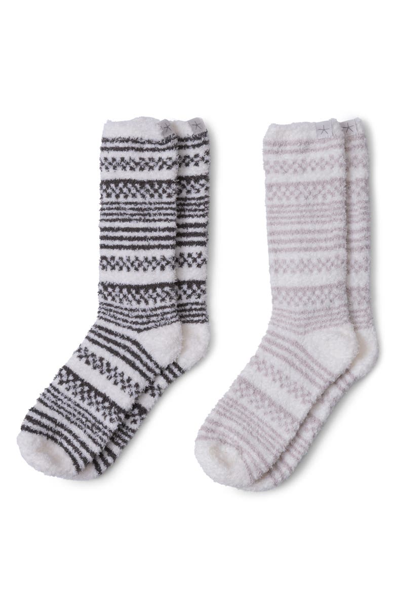 Barefoot Dreams<sup>®</sup> CozyChic<sup>™</sup> Checkered Striped Socks, Main, color, Dark Moss-Stone Multi
