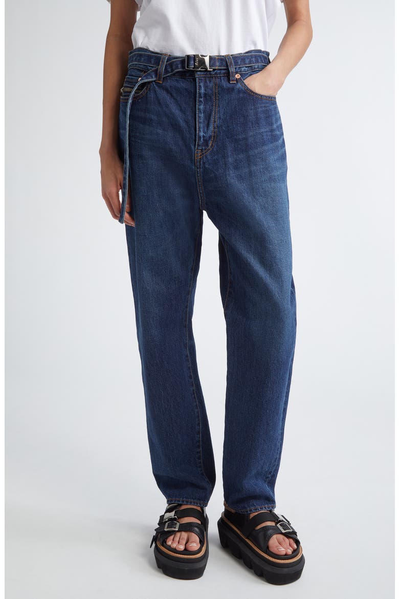 Belted Straight Leg Jeans, Main, color, BLUE 401