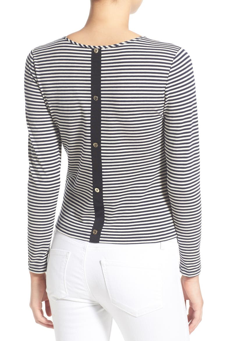 Stripe Button Back Top, Alternate, color, NAVY WAFFLE STRIPE