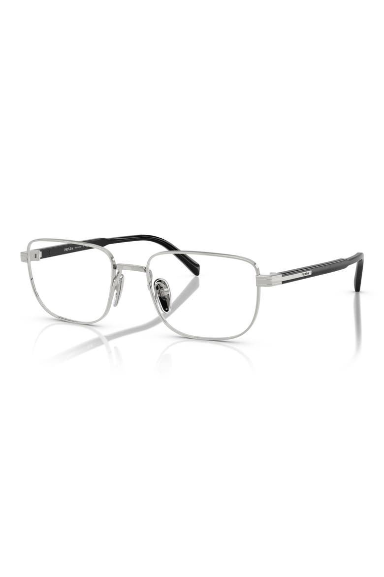 55mm Rectangular Optical Glasses, Alternate, color, SHINY SILVER