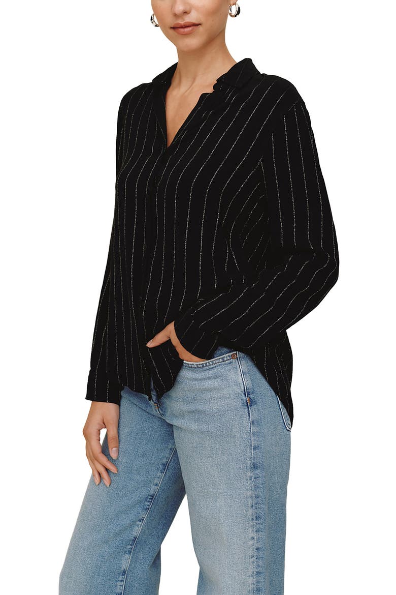 Striped Button-Down Shirt, Alternate, color, BLACK LUREX STRIPE