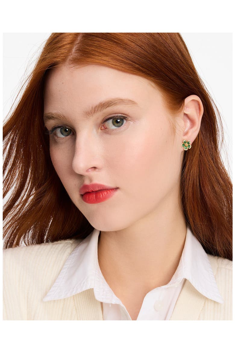 fleurette cubic zirconia stud earrings, Alternate, color, GREEN