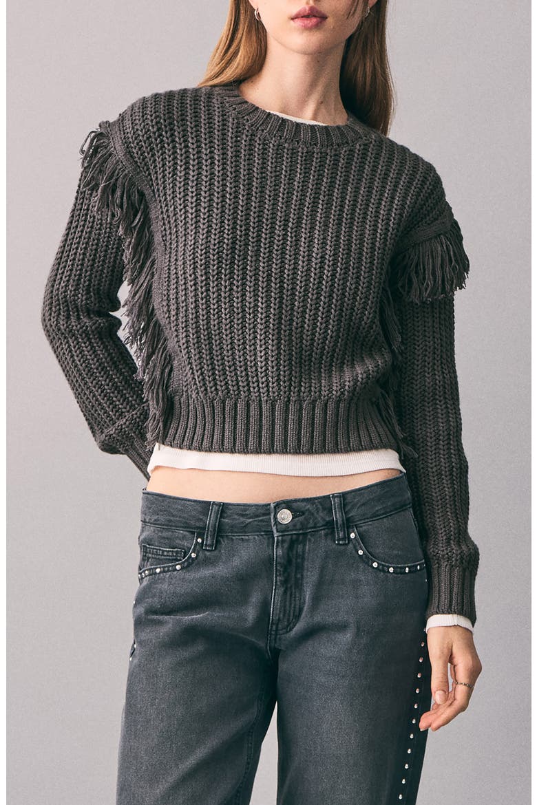 Fringe Trim Sweater, Main, color, CHARCOAL