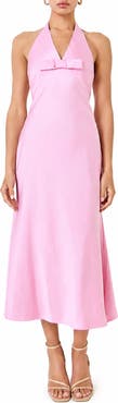 MARSY Bow Halter Satin Maxi Dress