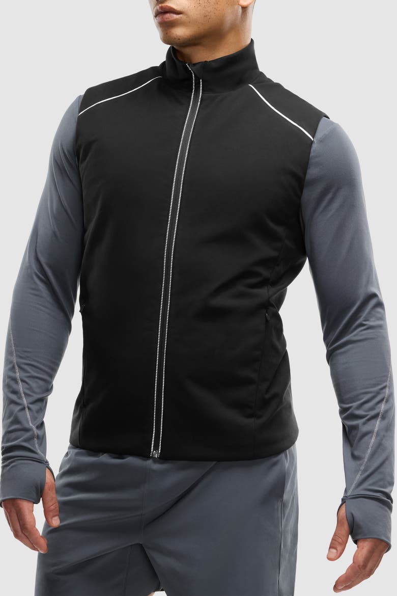 Men's Padded Full Zip Run Vest, Main, color, Black