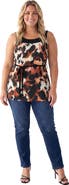 24seven Comfort Apparel Curvy Essential Cheetah Print Scoop Neck Sleeveless Waist Tie Top