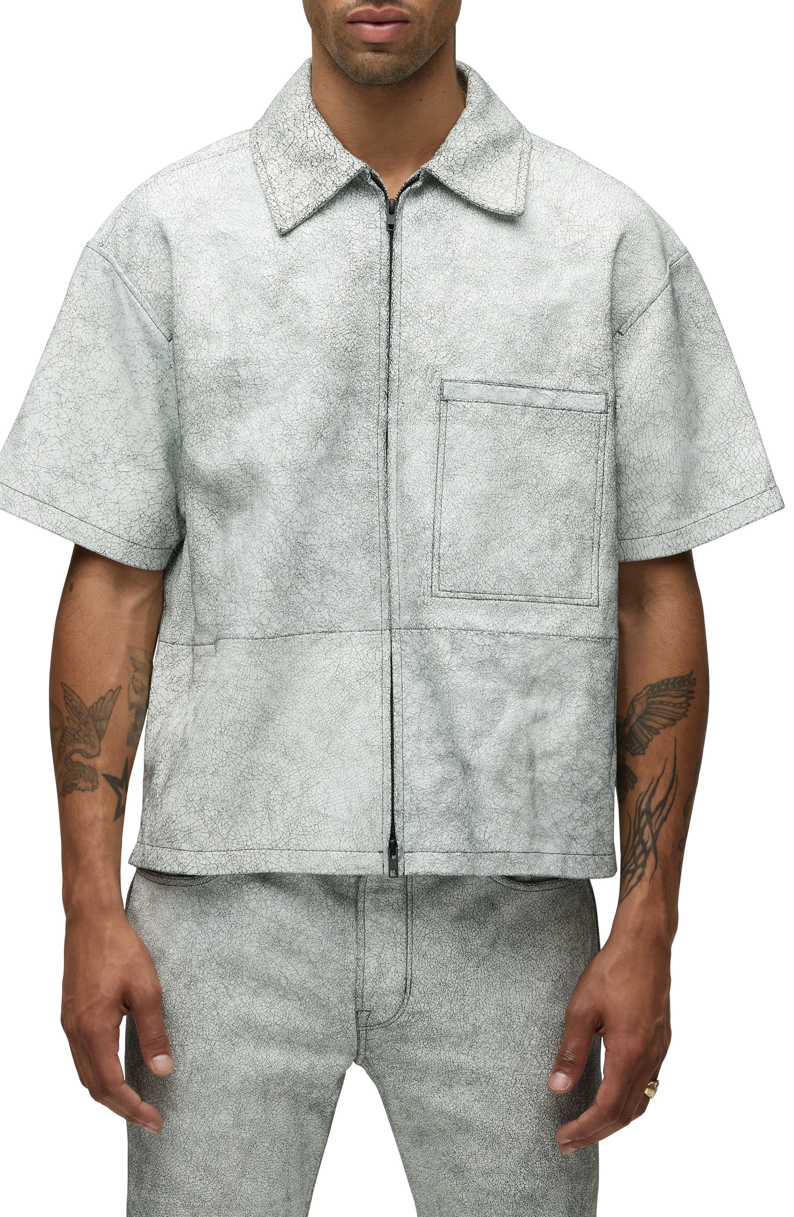 Hudson Jeans Leather Zip Front Shirt