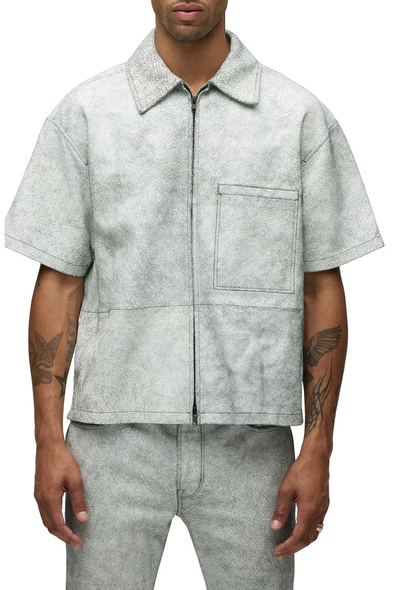 Leather Zip Front Shirt, Main, color, CRACKED WHITE