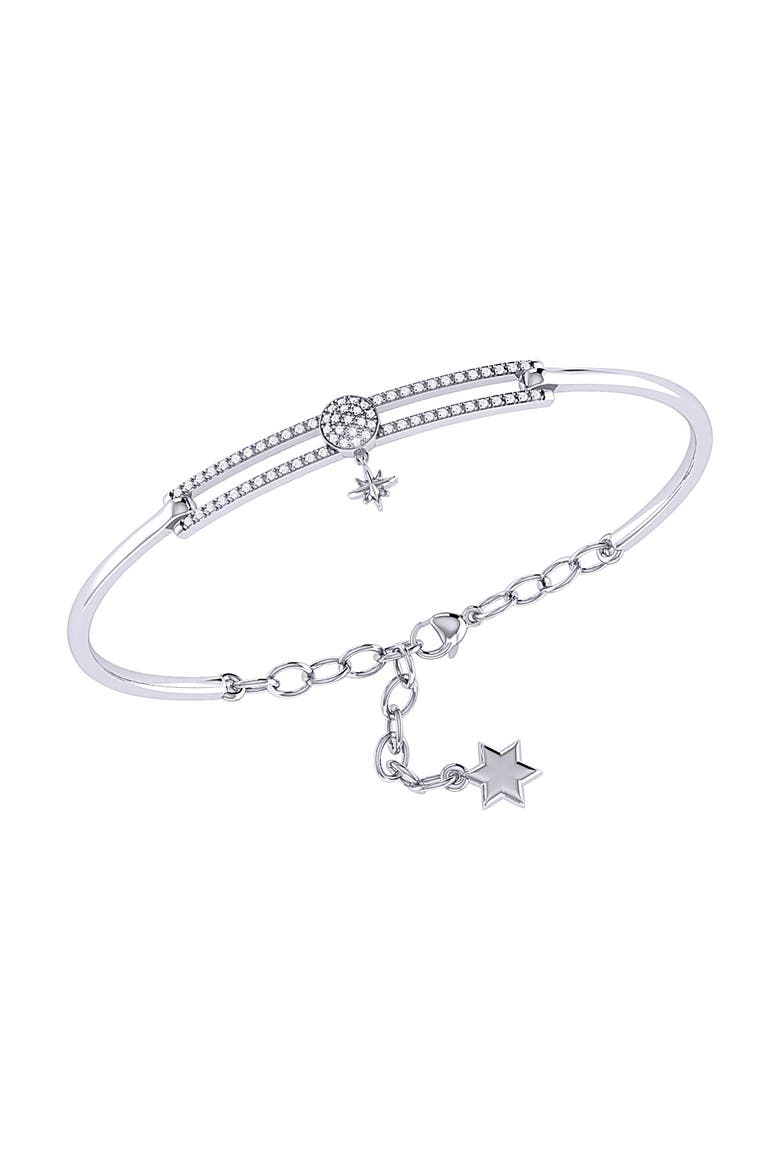 Full Moon North Star Sterling Silver Diamond Bangle, Main, color, Silver