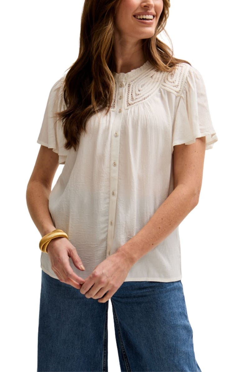 LILY AND LIONEL Kew Lace Insert Angel Sleeve Shirt, Alternate, color, Natural