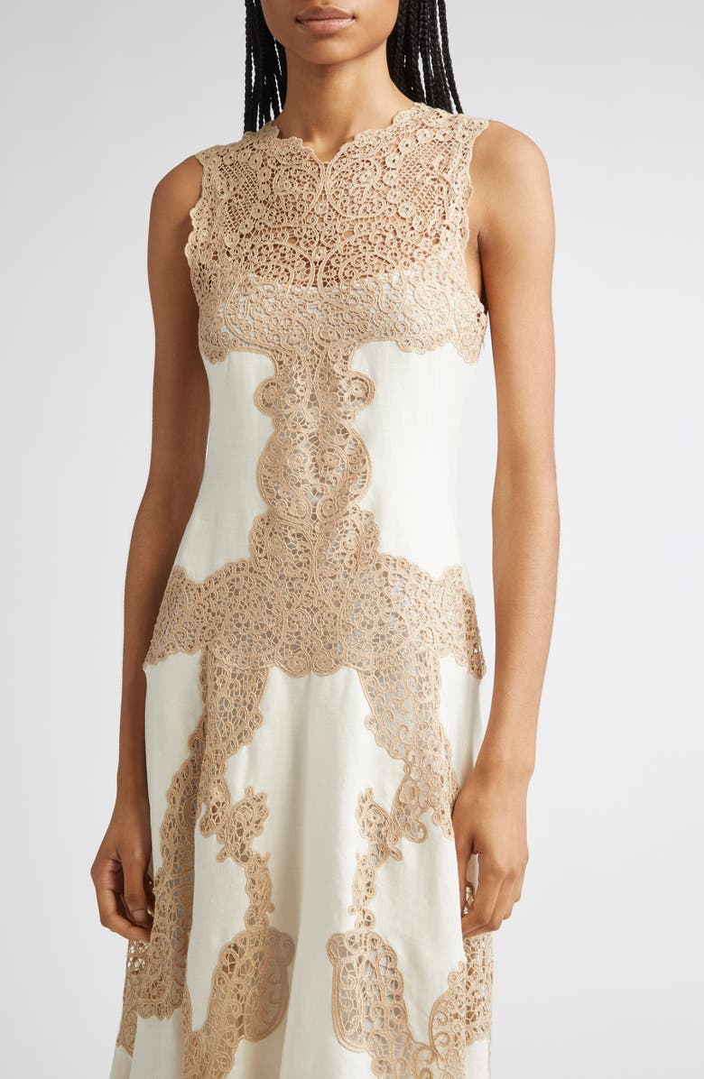 Ulla Johnson Arlette Lace Detail Handkerchief Hem Linen Dress, Alternate, color,