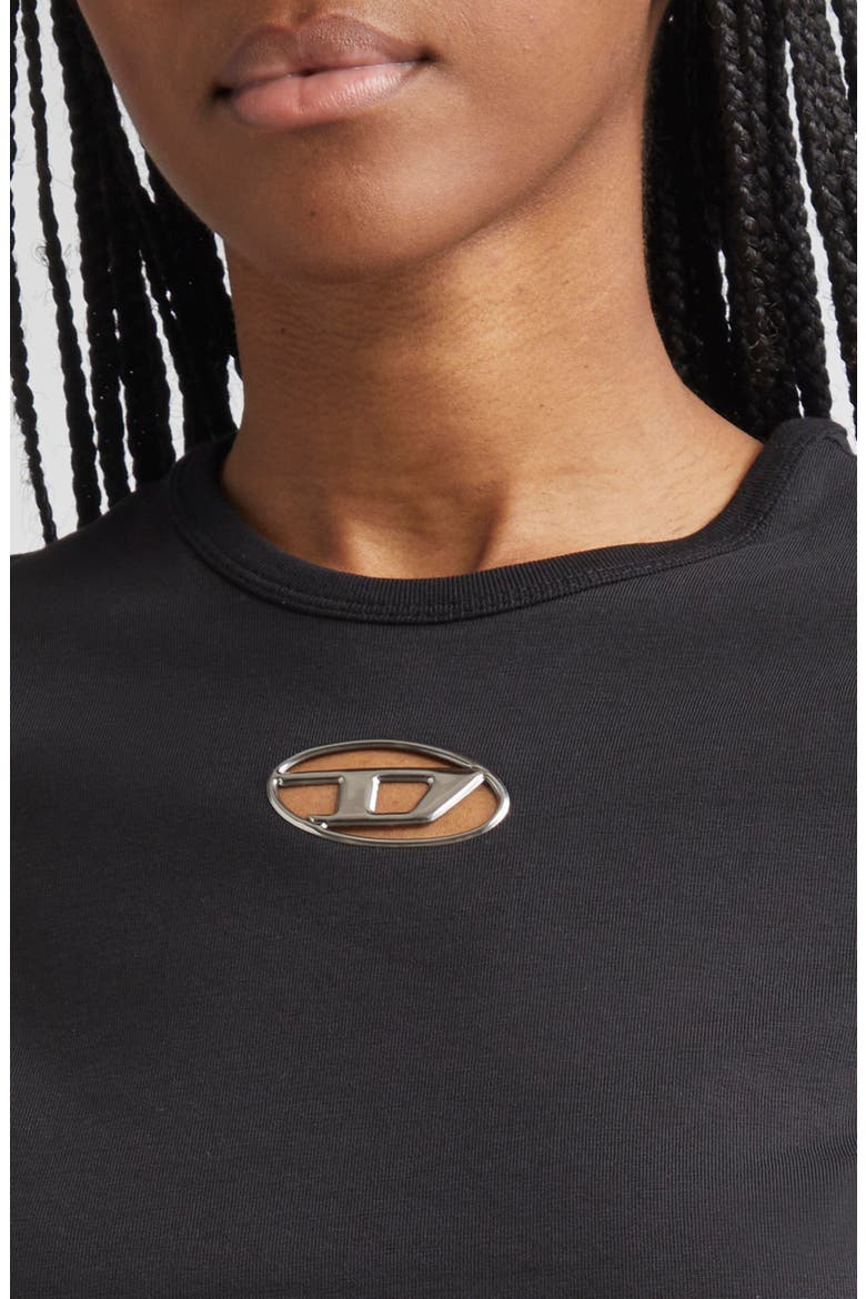 Metallic Oval D Cutout Slim Fit T-Shirt, Alternate, color, DEEP BLACK