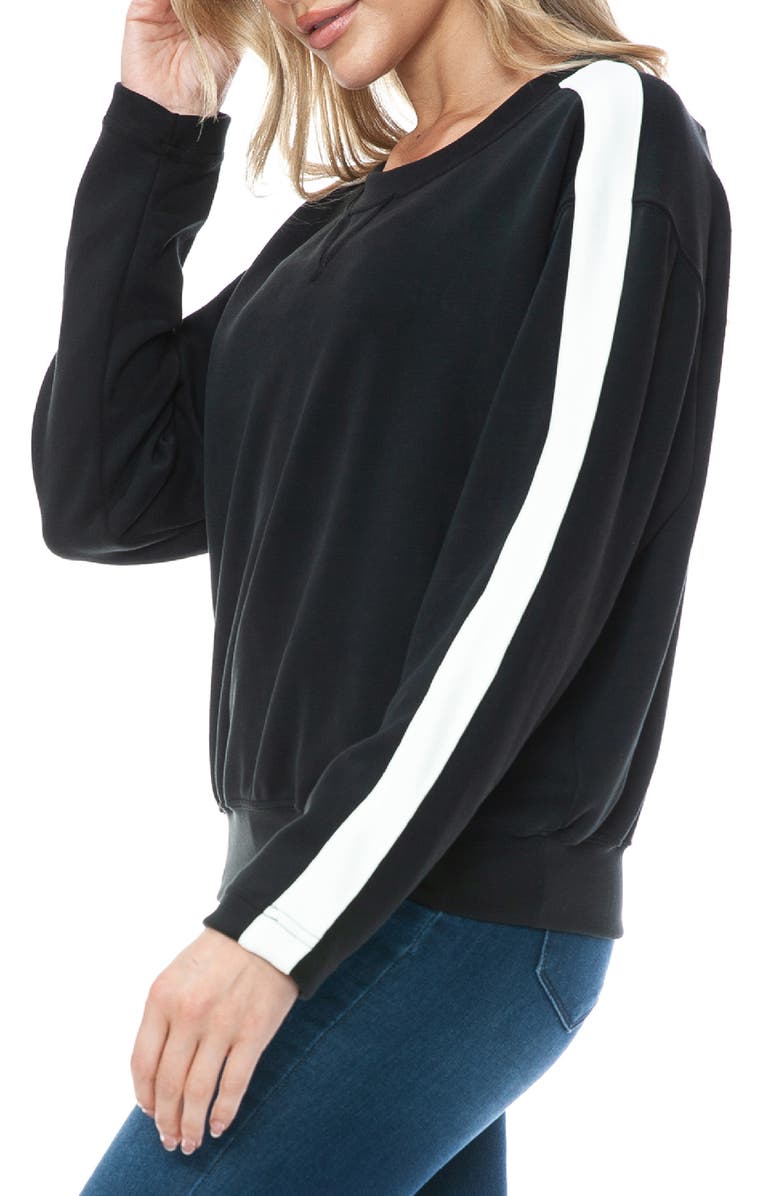 O.L. Scuba Knit Stripe Crewneck Sweater, Alternate, color, Black