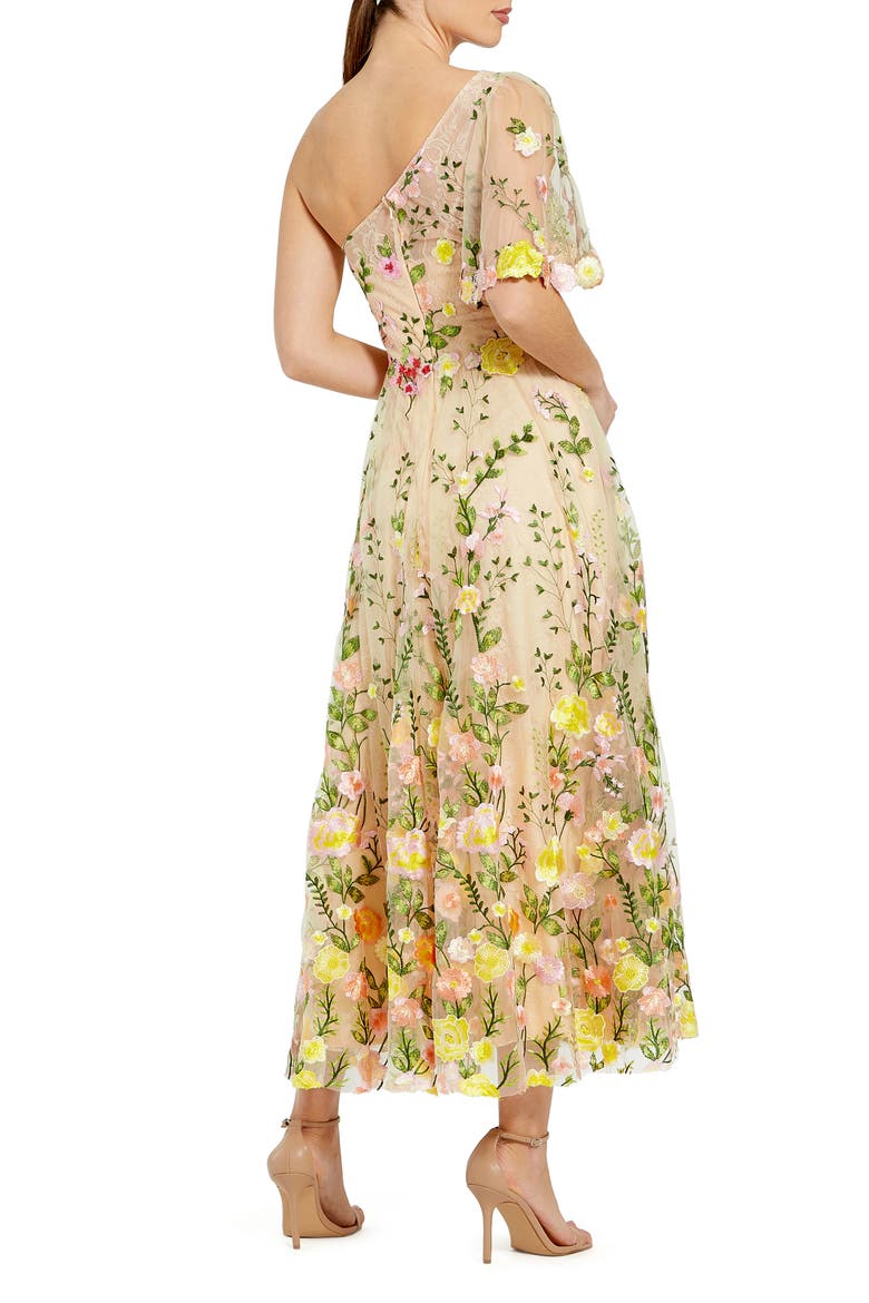 One Shoulder Floral Lace Embroidered Dress, Alternate, color, YELLOW MULTI