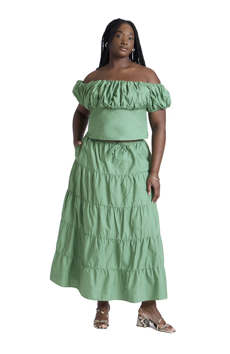 ELOQUII Tiered Maxi Skirt, Main, color, Deep Grass Green