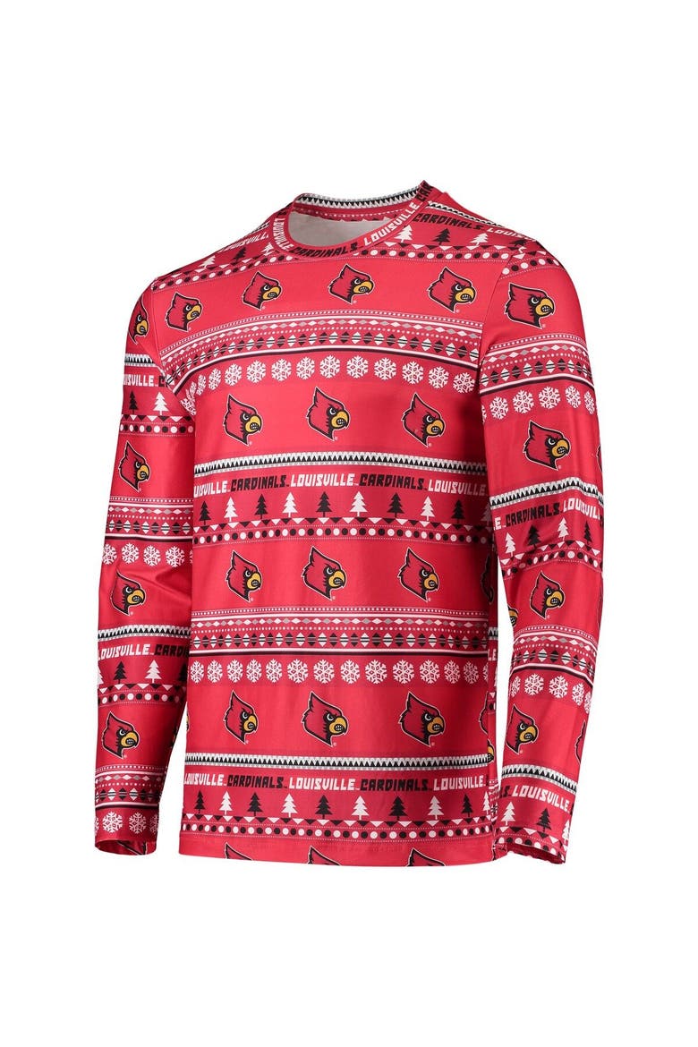 Men's Concepts Sport Red Louisville Cardinals Ugly Sweater Long Sleeve T-Shirt and Pants Sleep Set, Alternate, color, Red
