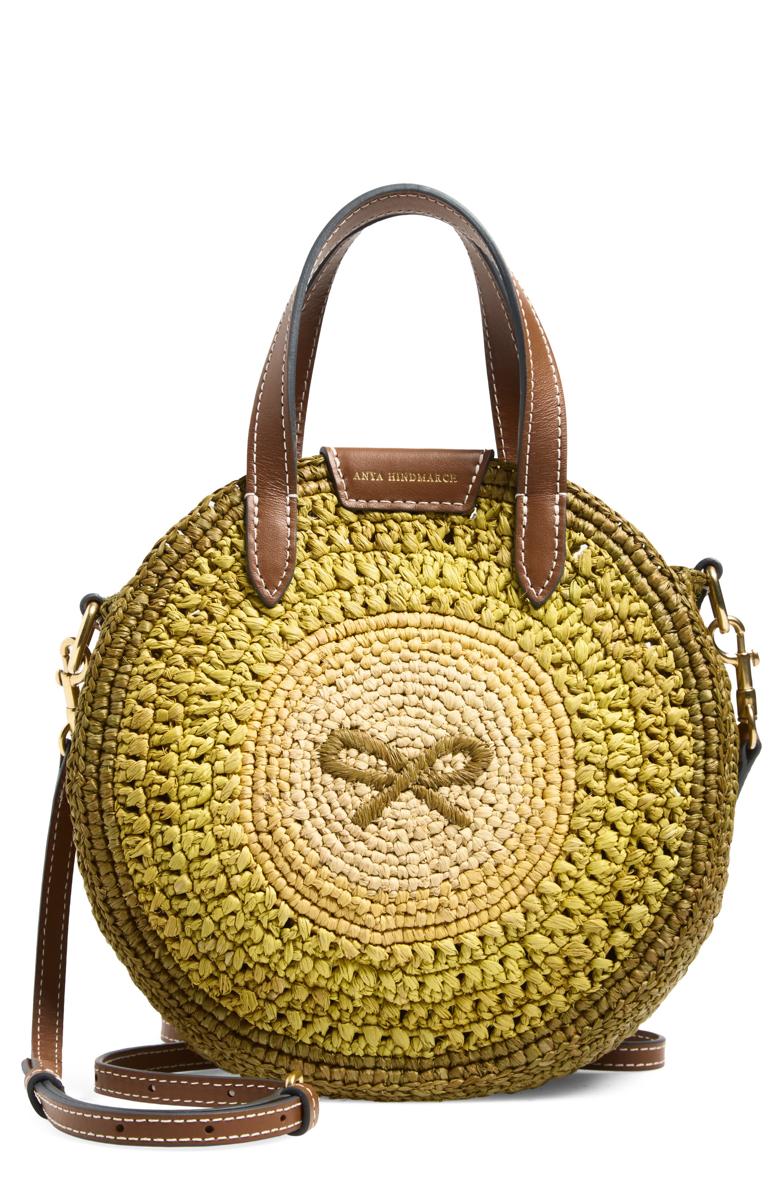 Anya Hindmarch Small Bow Round Raffia Tote, Main, color, Gordal