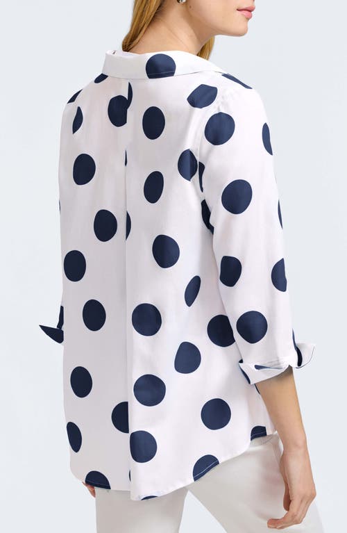 Foxcroft Agnes Polka Dot Cotton Popover Top In White/navy