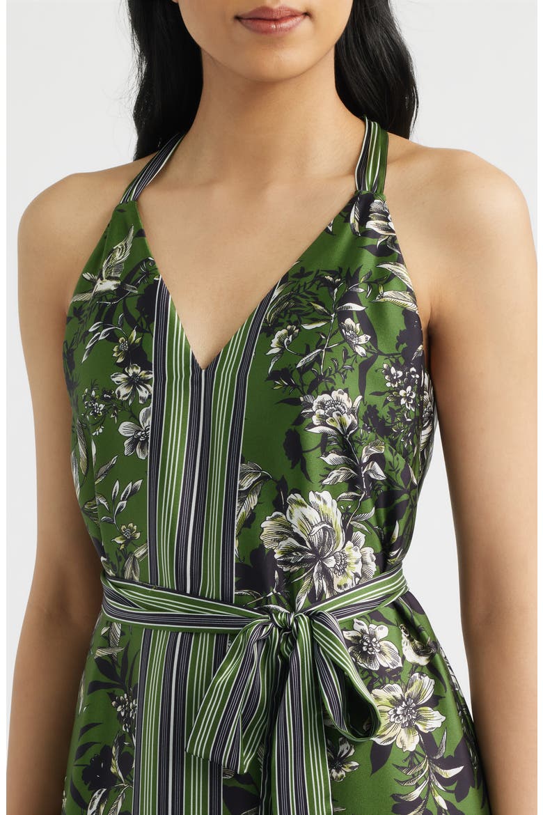 Floral Satin Halter Neck Midi Dress, Alternate, color, OLIVE
