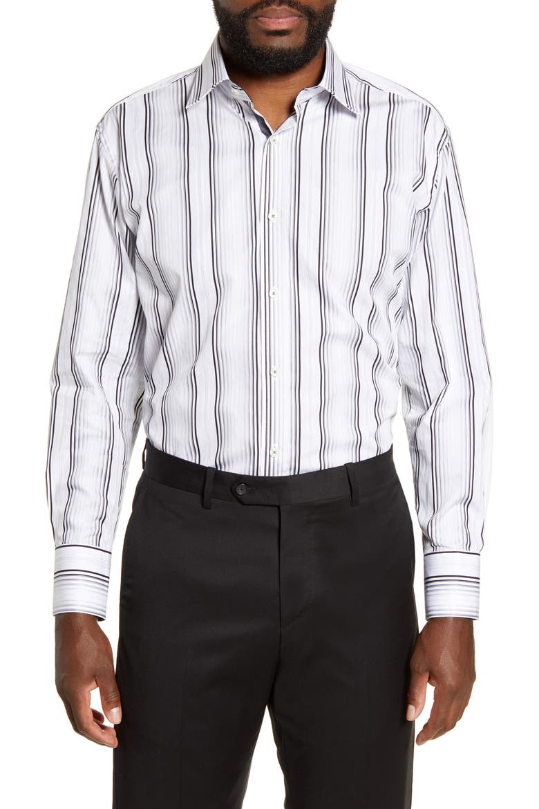 Trim Fit Stripe Dress Shirt, Main, color, WHITE