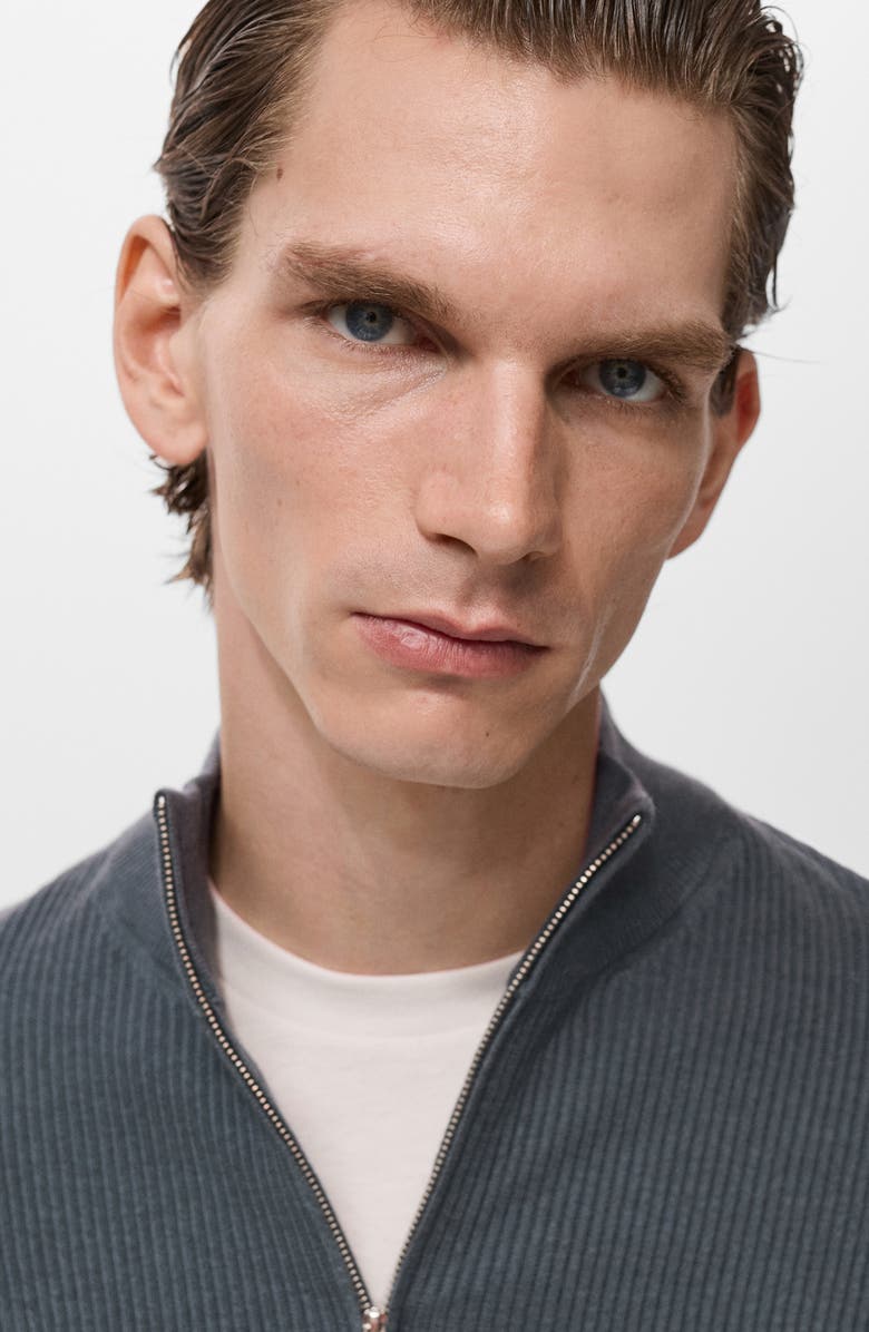 MANGO Rib Quarter Zip Sweater, Alternate, color, Dark Grey