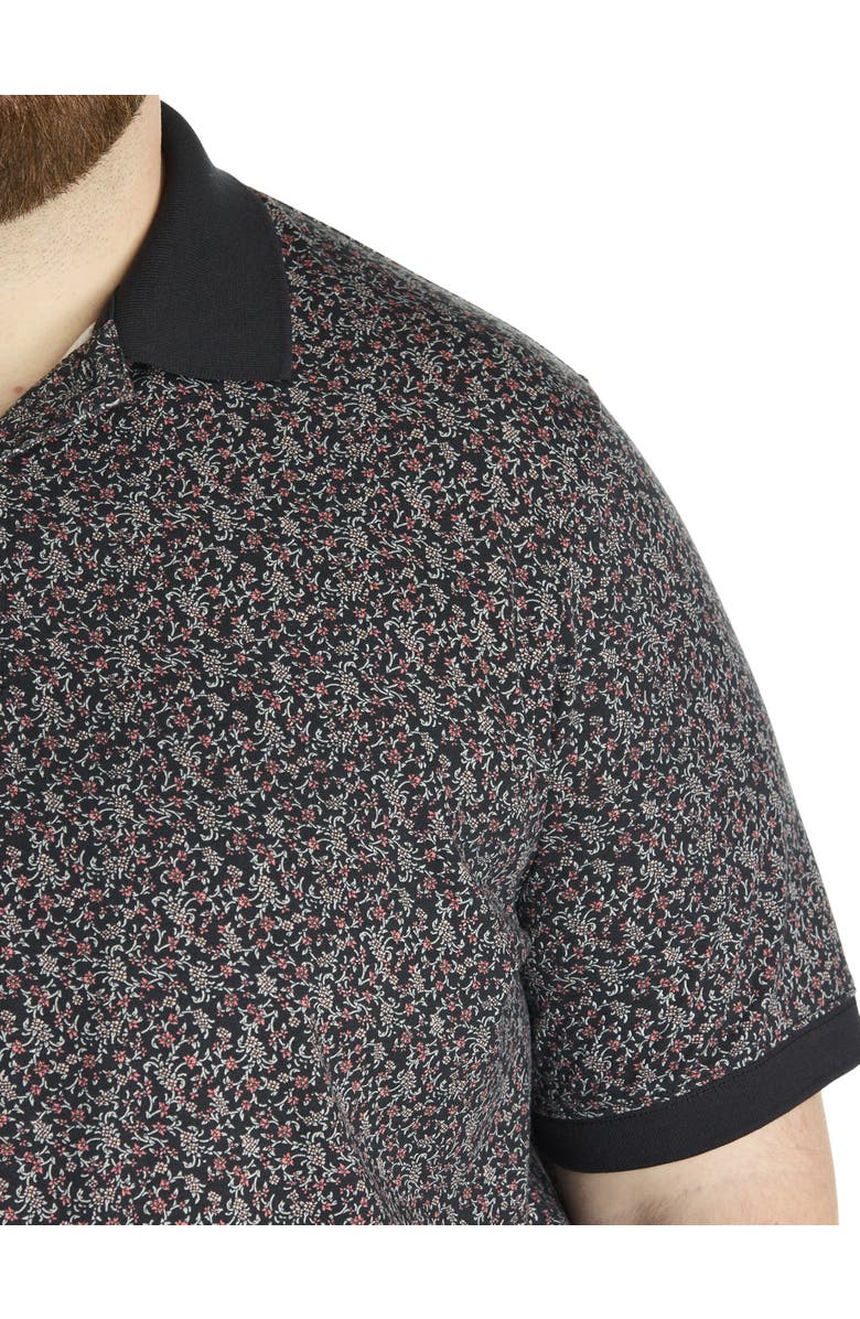 Harbor Bay by DXL Big & Tall Mini Floral Print Polo Shirt, Alternate, color, Black Multi