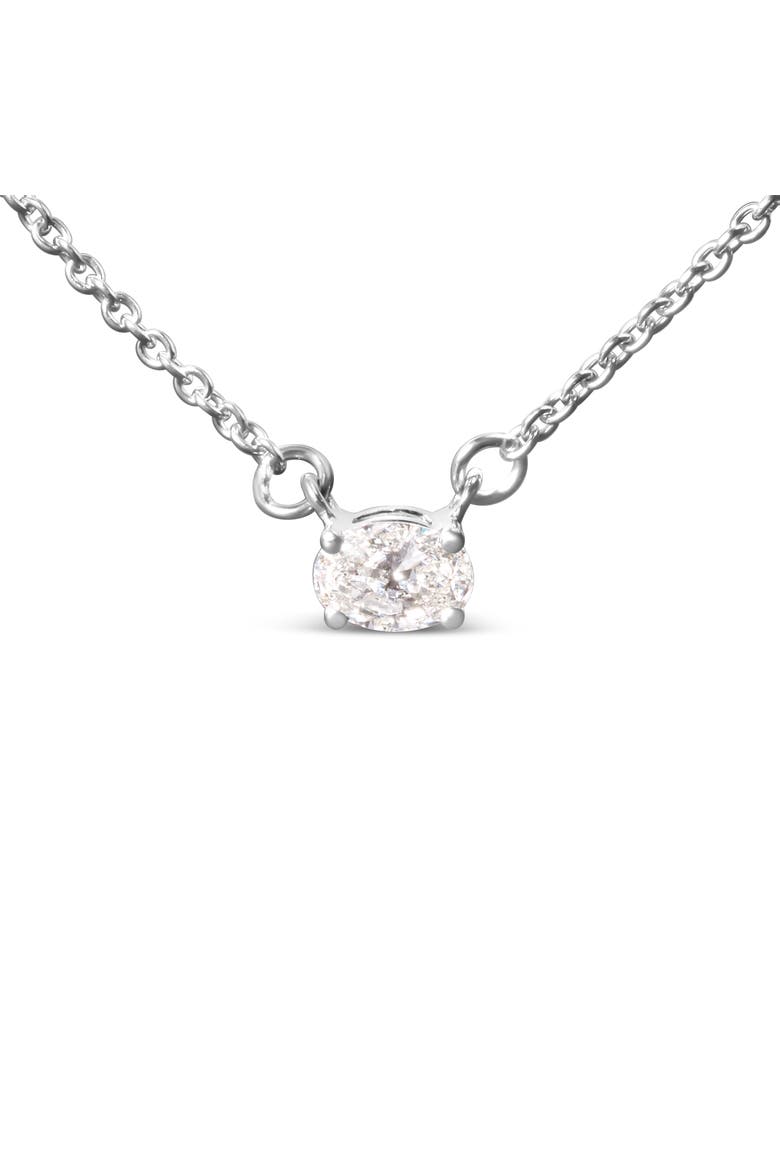 14K White Gold 1/4 Cttw Lab Grown Oval Solitaire Diamond East West Pendant Necklace, Alternate, color, White